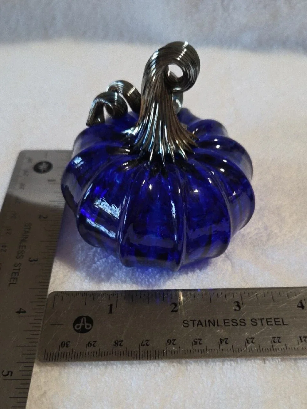 Luke Adams Glassblowing Studio Hand Blown Glass Pumpkin Cobalt Blue NWOT